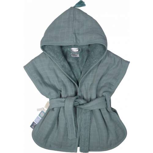 Label-Label kék kapucnis babafürdőköpeny, rojttal a kapucnin
