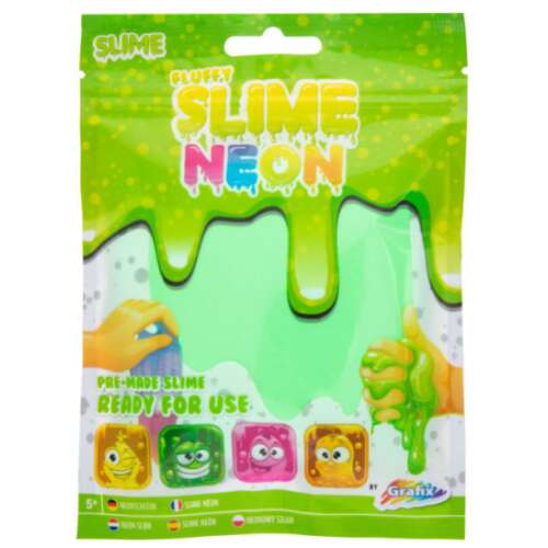 Grafix Bolyhos Slime Neon Zöld, előre elkészített slime, használatra kész, zöld slime zacskóban
