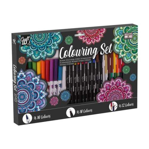 Set de colorat CraftArt, 33 de piese, în ambalaj, include markere, finelinere și creioane colorate