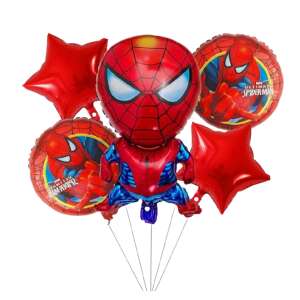 KidMania® Happy Party Spiderman balloon bouquet, 5 pieces, includes 1 large Spiderman foil balloon, 2 red star foil balloons, 2 Spiderman foil balloons - Balloon