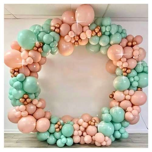 Комплект за арка от балони KidMania®, 135 броя, балони мента зелено и праскова, идеален за партита и празненства
