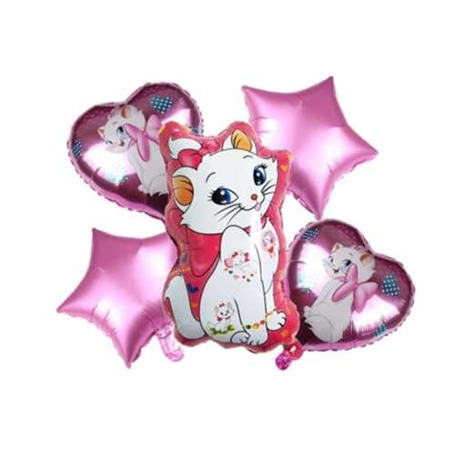 Marie KidMania® macska lufi csokor, 5 db, tartalmaz 1 nagy macska lufit, 2 kisebb macska lufit, 2 csillag lufit