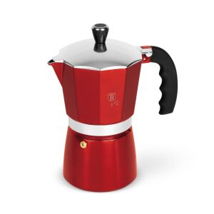 Espressor de aragaz Berlinger Haus Burgundy, 9 cești, izolat pe alb - Aparat de cafea cu gura de scurgere