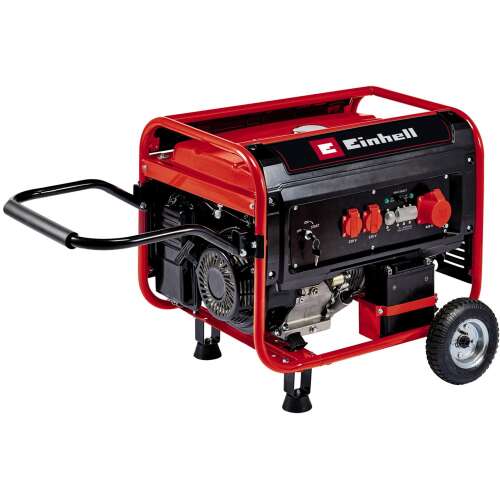 Бензинов генератор Einhell TC-PG 55/E5, 7,5 kW, червен и черен, с колела и дръжка
