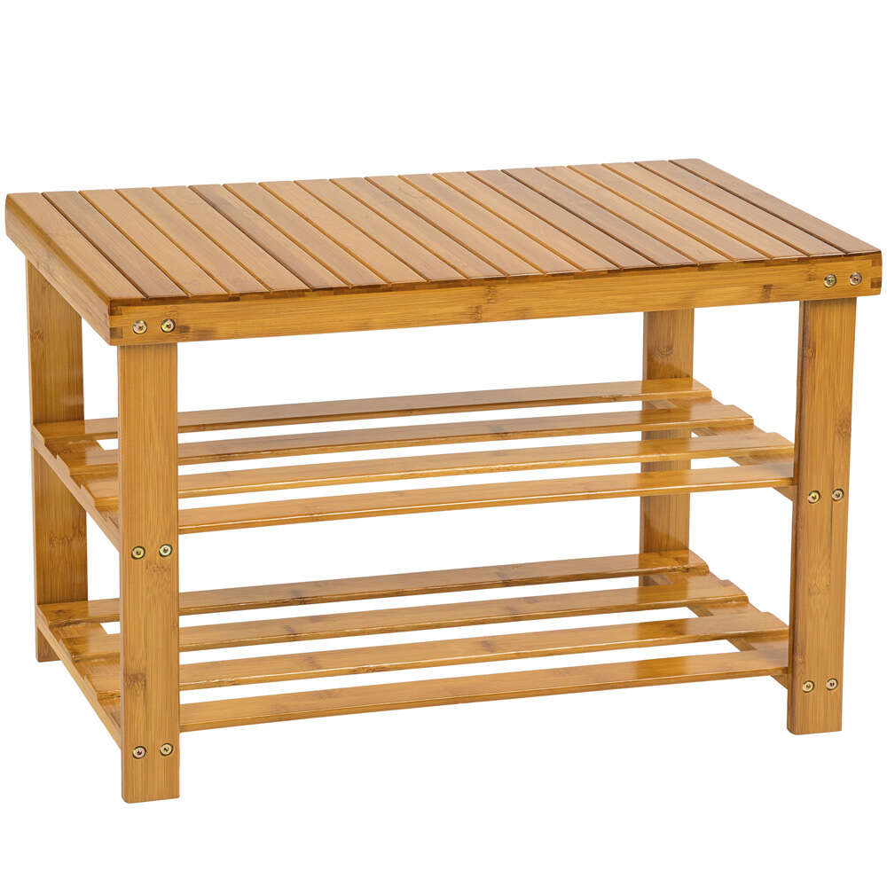 Bamboo Shoe Rack with Bench 70 x 28 x 45 cm