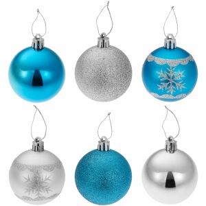 Set of 64 Christmas Ornaments - Silver/Blue 122114867 - Christmas tree ornament