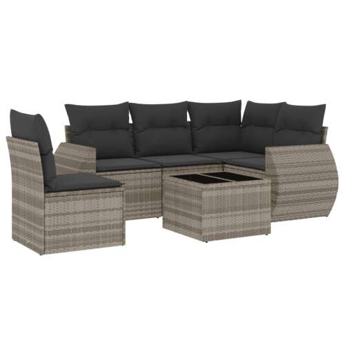 vidaXL 6 részes világosszürke polyrattan kerti ülőgarnitúra párnákkal, kerti bútor szett, terasz bútor, rattan bútor, ülőgarnitúra, sarokkanapé, kávéasztal, székek 