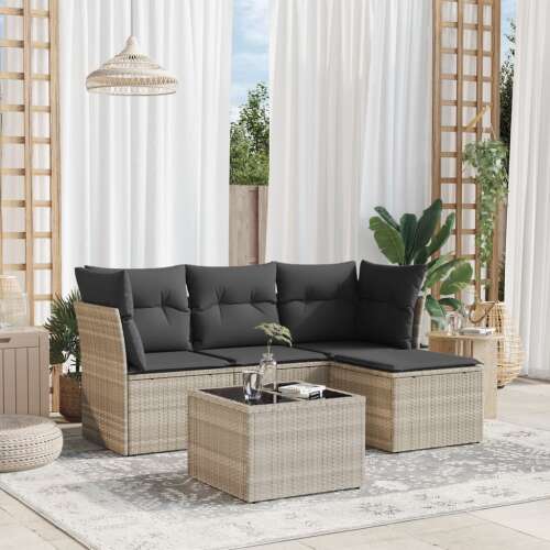 vidaXL 5 részes világosszürke polyrattan kerti ülőgarnitúra párnákkal 104847510 - Kerti ülőgarnitúra