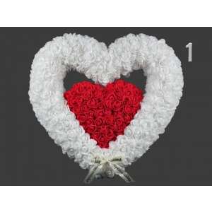 Dupla szív alakú rózsa elrendezés, fehér és piros rózsák, 43x41cm - Ajándék ötlet Valentin-napra