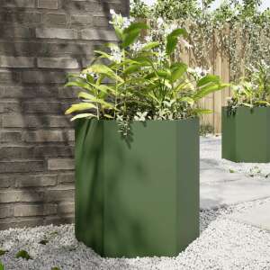 vidaXL ghiveci de grădină hexagonal din oțel verde măslin, 46 x 40 x 45 cm - Ghiveci