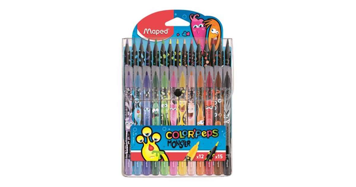 MAPED Felt-tip pen and coloured pencil set, MAPED "Color`Peps  Monster" 12+15 different colours