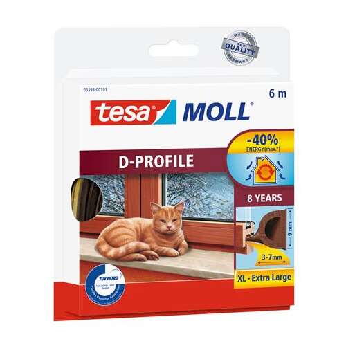 TESA Ajtó- és ablaktömítő szalag, 9 mm x 6 m, TESA "tesamoll® D profil", barna
