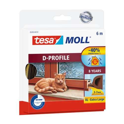 TESA Tür- und Fensterdichtband, 9 mm x 6 m, TESA "tesamoll® D-Profil", braun 37916595