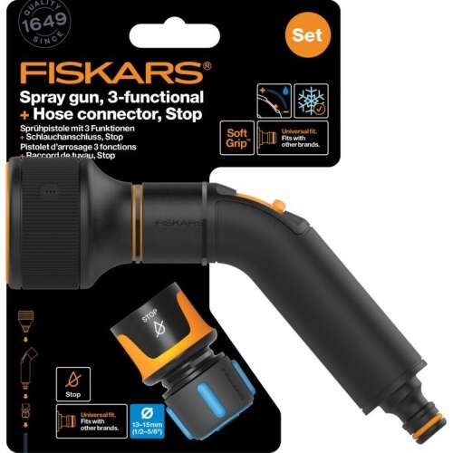FISKARS Pištolj za zalijevanje, 3 funkcije, FISKARS "Comfort"+ brza spojka 13 mm (1/2") STOP
 80061523