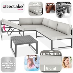 tectake Faro zestaw wypoczynkowy ogrodowy z regulowanym oparciem i grubymi poduszkami - Ogrodowy zestaw do jadalni