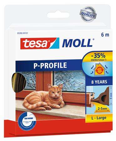 TESA Tesniaca páska na dvere a okná, 9 mm x 6 m, TESA "tesamoll® P profil", hnedá