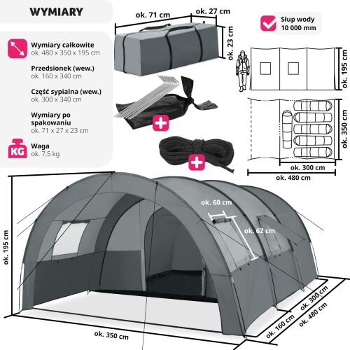 TecTake Roskilde - Namiot Tunelowy - 6 Osób 112364031