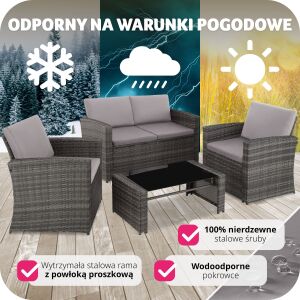 Lucca - Zestaw wypoczynkowy rattanowy - 4-osobowy 112368780 - TecTake Zestaw do siedzenia w ogrodzie