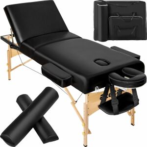 Somwang 3-section Massage Table with 7.5 cm Padding, Rollers, and Wooden Frame 112368957 - TecTake Massage Table