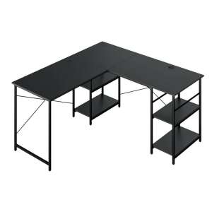 Timeless Tools L-shaped desk with shelves, black, 3/4 view - Desk