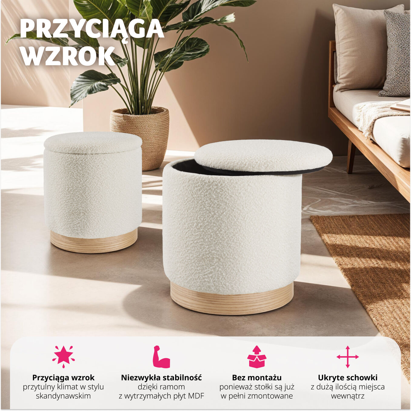 Sada 2 stoličiek Orchide Bouclé, čalúnené, s úložným priestorom