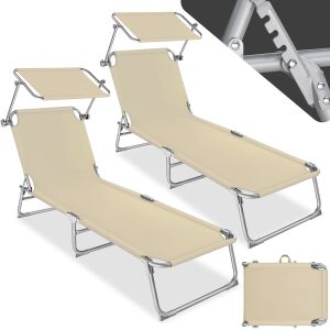 2 x Garden/Beach Lounger with Canopy - 4 positions 123972871 - Sun Lounger & Deck Chair
