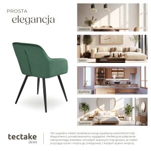 Krzesło Velvet - Butelkowa Zieleń - Z Podłokietnikami 112307523 - Krzesło do jadalni