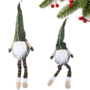 Zöld karácsonyi gnóm csíkos lábakkal, ülő, két gnóm a képen - Karácsony