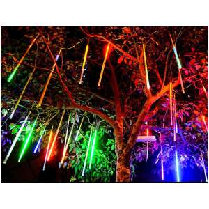 Karácsonyi jégcsap fények, 8 darab, 50cm, RGB, IP44, Meteor Shower hatás, LED, kültéri, beltéri, díszítés, fára akasztva - Nonbrand Fényfüzér
