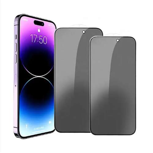 Üveg védőfólia, Adatvédelem, Prémium, iPhone 15 Pro Max kompatibilis, Edzett üveg, 9H, Fekete 104910329