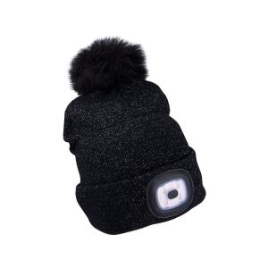 Sapka újratölthető LED lámpával fekete bojtos