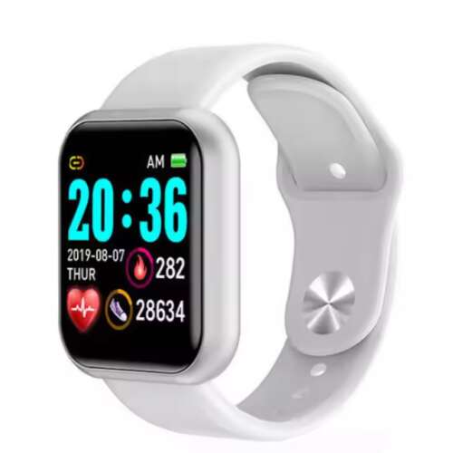 D&K Smartwatch with fitness tracker, white color, showing time, heart rate, steps, and date