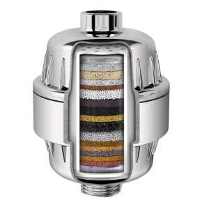 Prémium zuhanyvízszűrő 20 szűrési fokozattal, ásványianyag és C-vitamin infúzióval, eltávolítja a klórt, nehézfémeket, szennyeződéseket és kellemetlen szagokat, könnyen felszerelhető, rögzítő