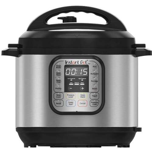 Instant Pot Duo 6 Liter Multikocher, Edelstahl mit schwarzem Deckel, Vorderansicht