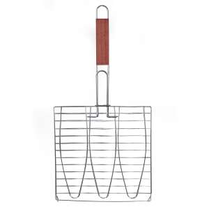 Activa triple fish grill rack, 52 cm, chrome steel, wooden handle - Grilling & Outdoor Cooking