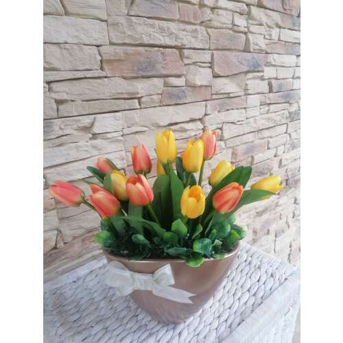 Tulipános asztaldísz citrom/narancs színben