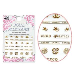 Gold Chanel logo 3D nail stickers, nail art, nail decals - Nail sticker
