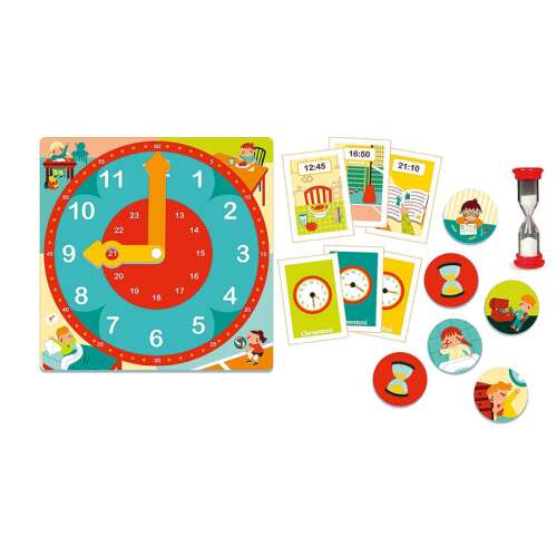 Sapientino Tik Tak igra za učenje vremena za djecu, uključuje sat, karte, pješčani sat i žetone za aktivnosti