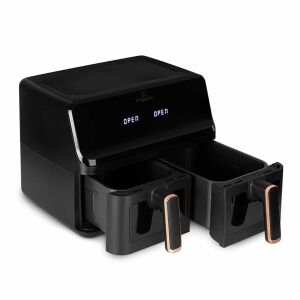 Berlinger Haus Black Rose Doppelkorb-Airfryer mit offenen Schubladen, schräge Ansicht - Ölfriteusen