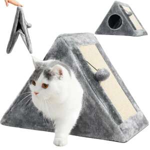 Kaparófa triangle cat bed with scratching post and playful cat - Cat Furniture