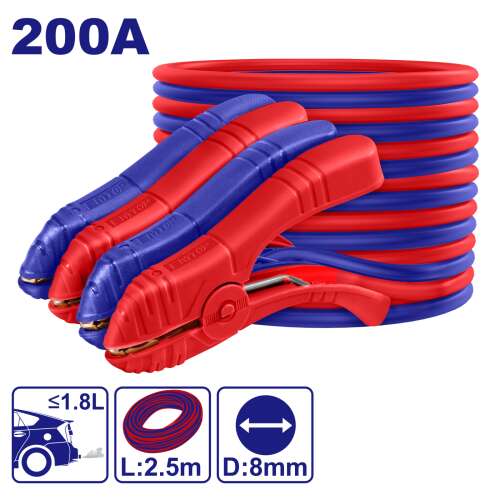 EMTOP 200A Starthilfe-Kabel-Set mit Klemmen, 2,5 m lang, 8 mm Durchmesser, rote und blaue Kabel