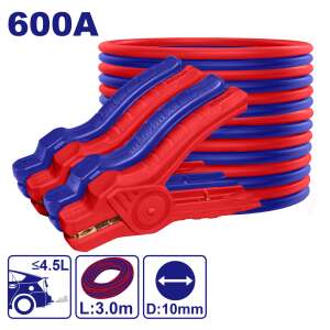 EMTOP 600A Starthilfekabel-Set mit Klemmen, 3 Meter lang, rote und blaue Kabel - Starthilfekabel