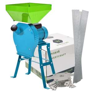 Wertcraft gabonamalom, 3,5 Kw, 2850 ford./perc, 4 szita, 20 kalapács, maximális őrlési teljesítmény 350 kg/h, visszafolyásgátló rendszer, állítható áramlási sebesség, cirok, kukorica, búza, árpa, kukoricacsutká, raffia zsákok, tartozékok, kézikönyv - Sertés