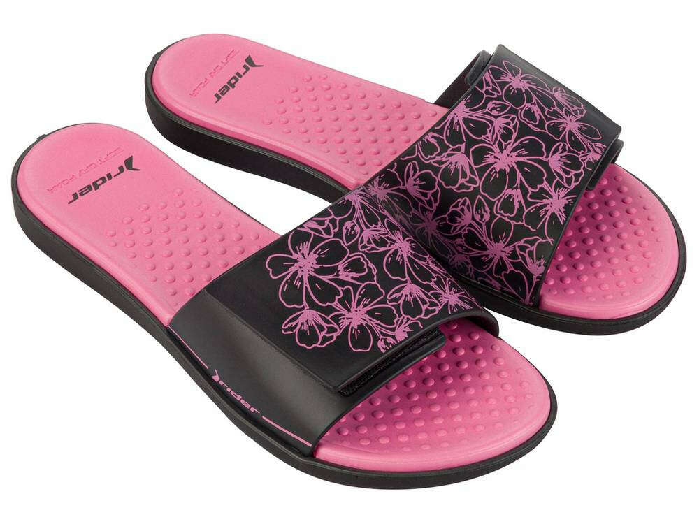 Rider Pool V Női Papucs - Fekete/Rózsaszín - Virágos