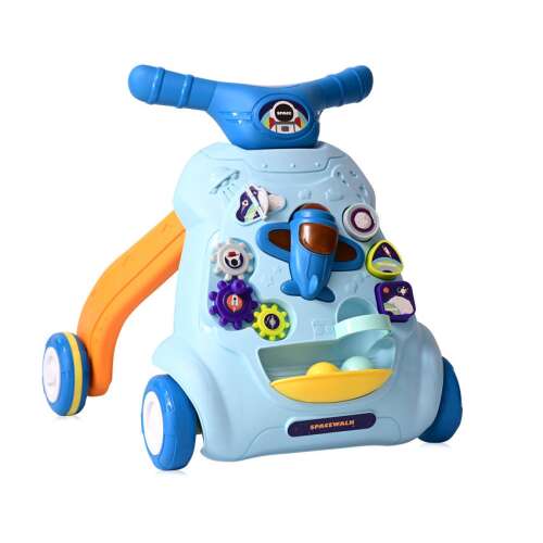 Lorelli Toys Activity járássegítő Space Blue, kék és narancssárga járássegítő kerekekkel, játékos panellel, csecsemőknek a járáshoz