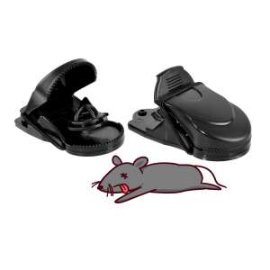 Dve čierne plastové pasce na myši, zatvorené a otvorené, na chytanie myší - Pasce na živé zvieratá