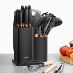Kitchen utensil and knife set - 19 pieces - matt black
