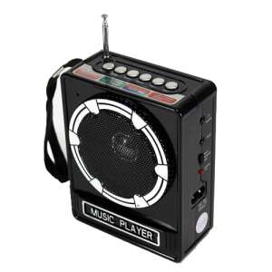 Fekete hordozható FM rádió USB és SD kártya foglalattal, AUX bemenettel és pánttal, zene lejátszó - Rádió