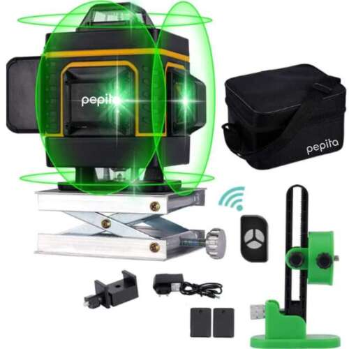 Nivelator laser Pepita 4D, fascicul verde 360 de grade, auto-nivelare, rezistent la apă, cu accesorii