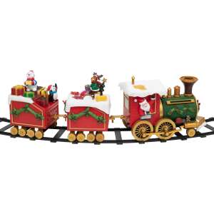 Home TRN02 Christmas train set with Santa Claus, snowman, reindeer, and presents, on a circular track - Christmas Decoration
